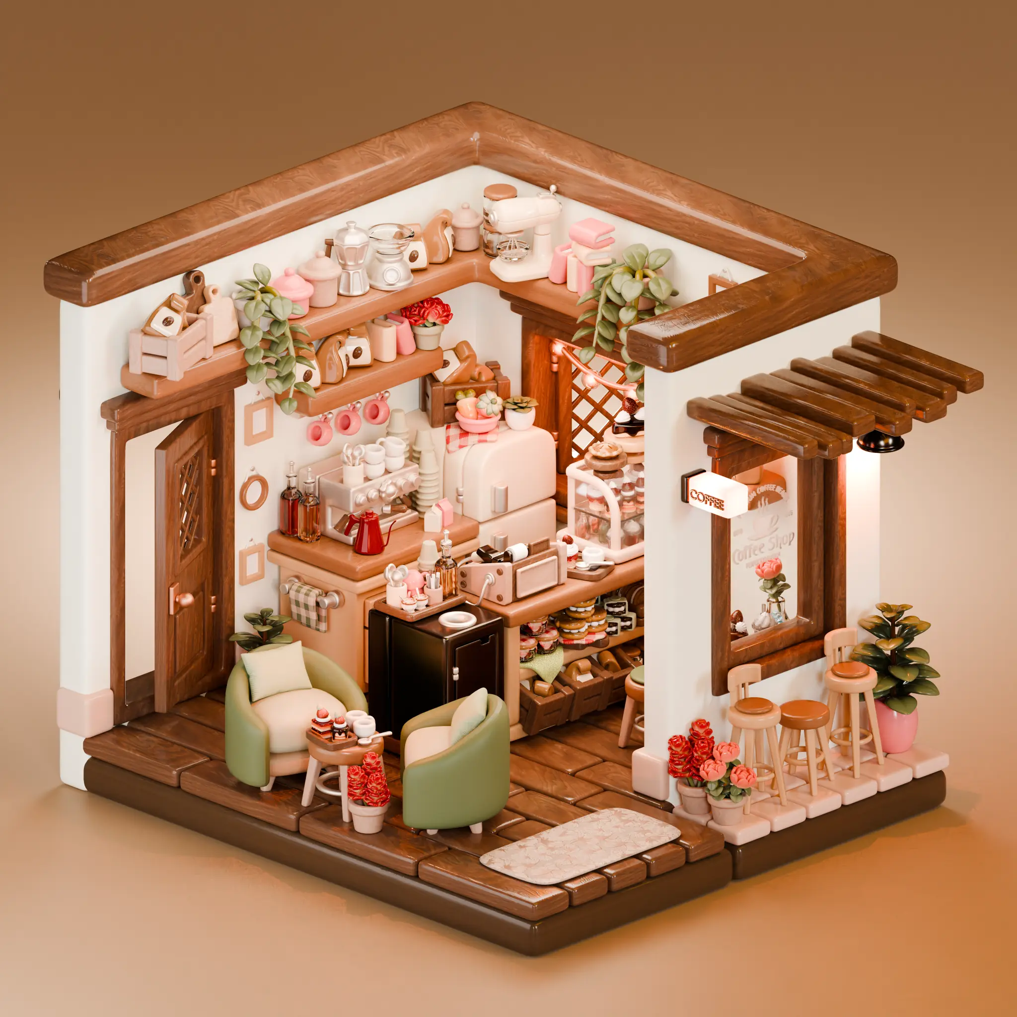A Little Café — stylized 3D project cover by Quan Le